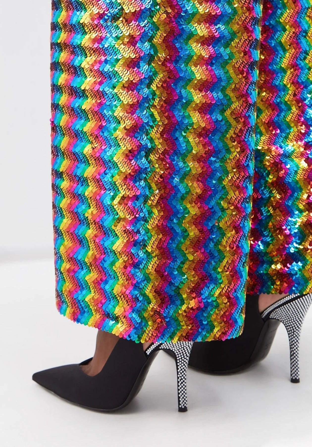 Ashish Sequinned Embellished Rainbow Chevron Georgette Trousers