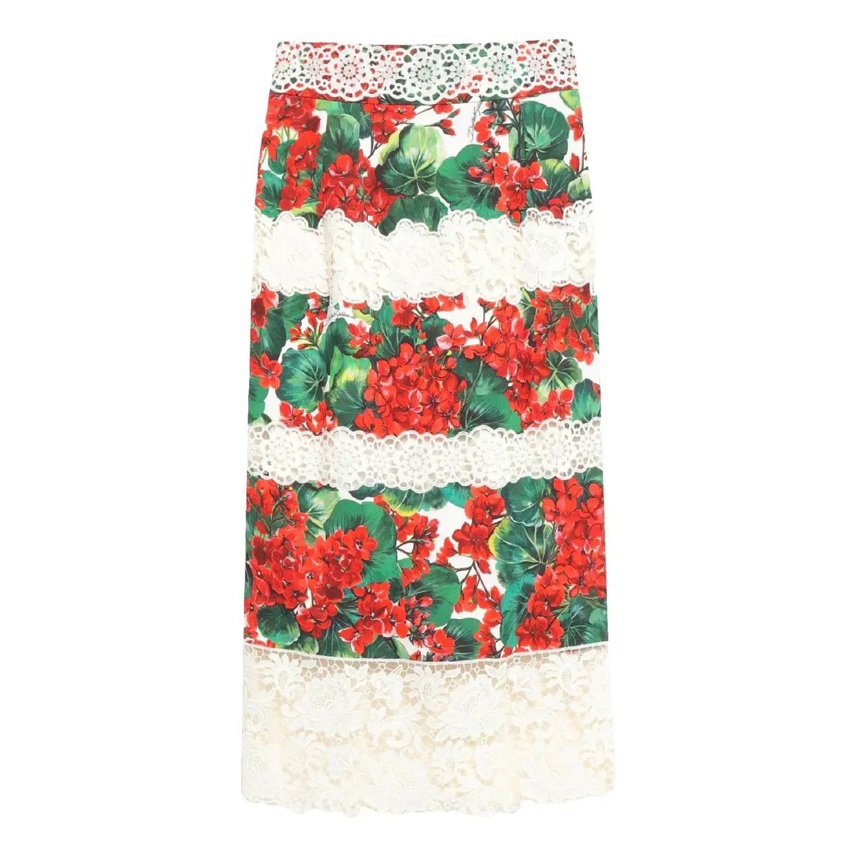 Dolce & Gabbana Red Floral Guipure Portofino Lace Panel Skirt