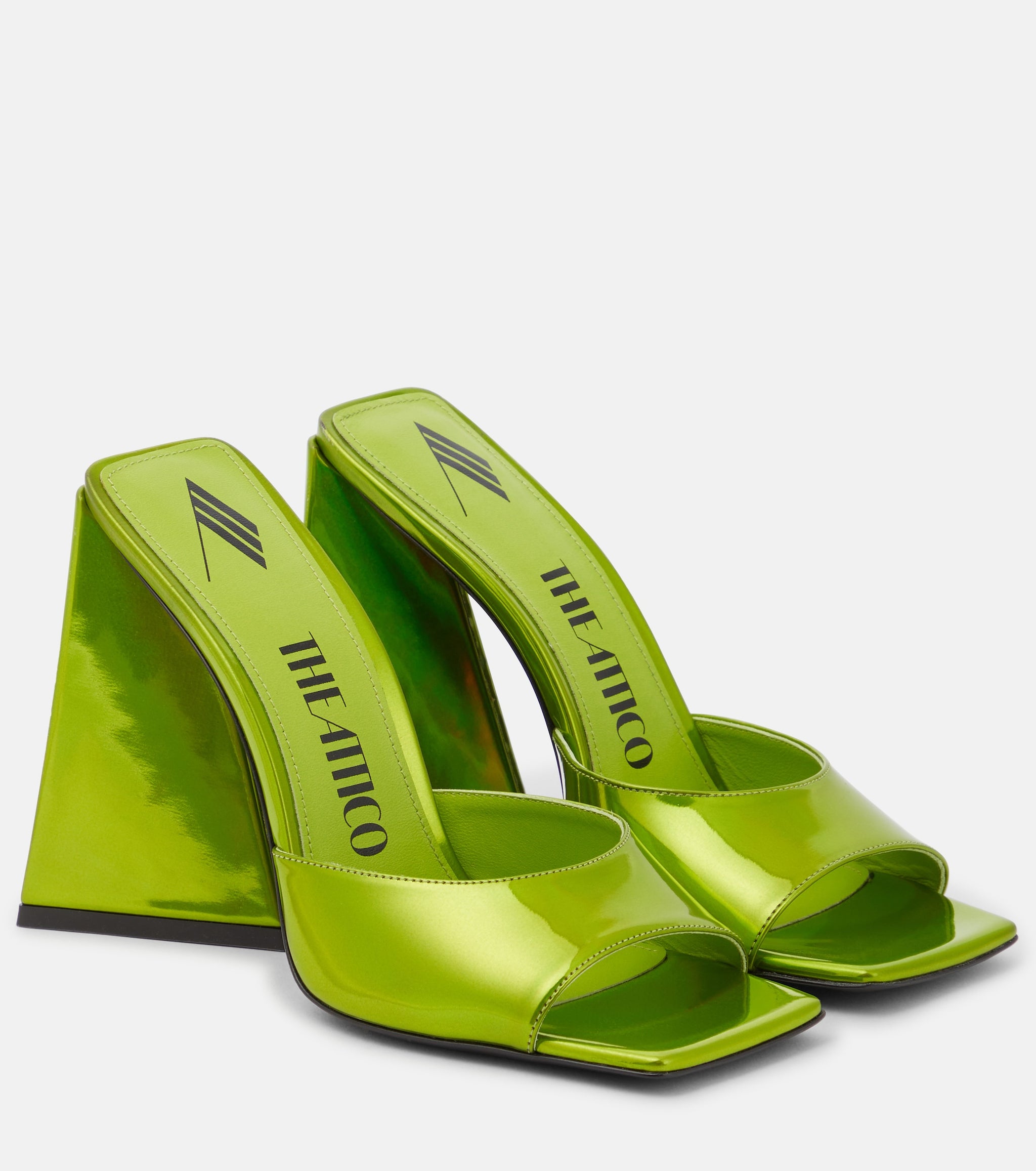 The Attico Devon Iridescent Lime Green High Heel Mules (EX-DISPLAY