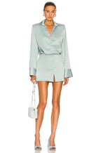 The Attico Sylvie Turquoise Satin Shirt Mini Dress
