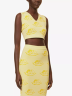 Fiorucci Yellow Angel Cherub Print Knit V-Neck Top