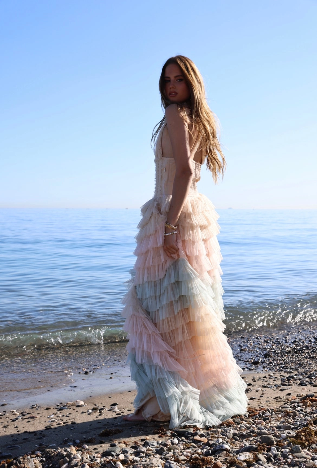 Amy Jane London Iris Dusty Corset Bodice Ruffle Tulle Layered Fairytale Gown - House Of Huntington