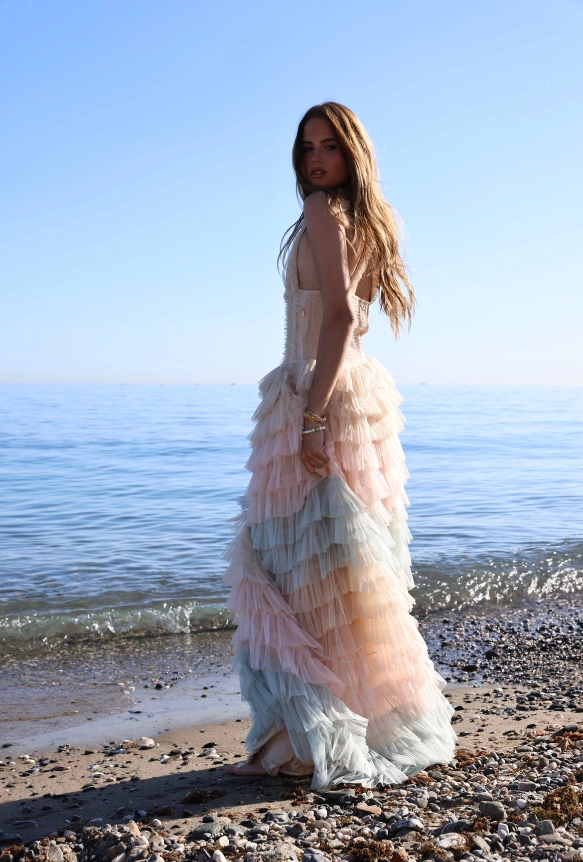 Amy Jane London Iris Dusty Corset Bodice Ruffle Tulle Layered Fairytale Gown - House Of Huntington