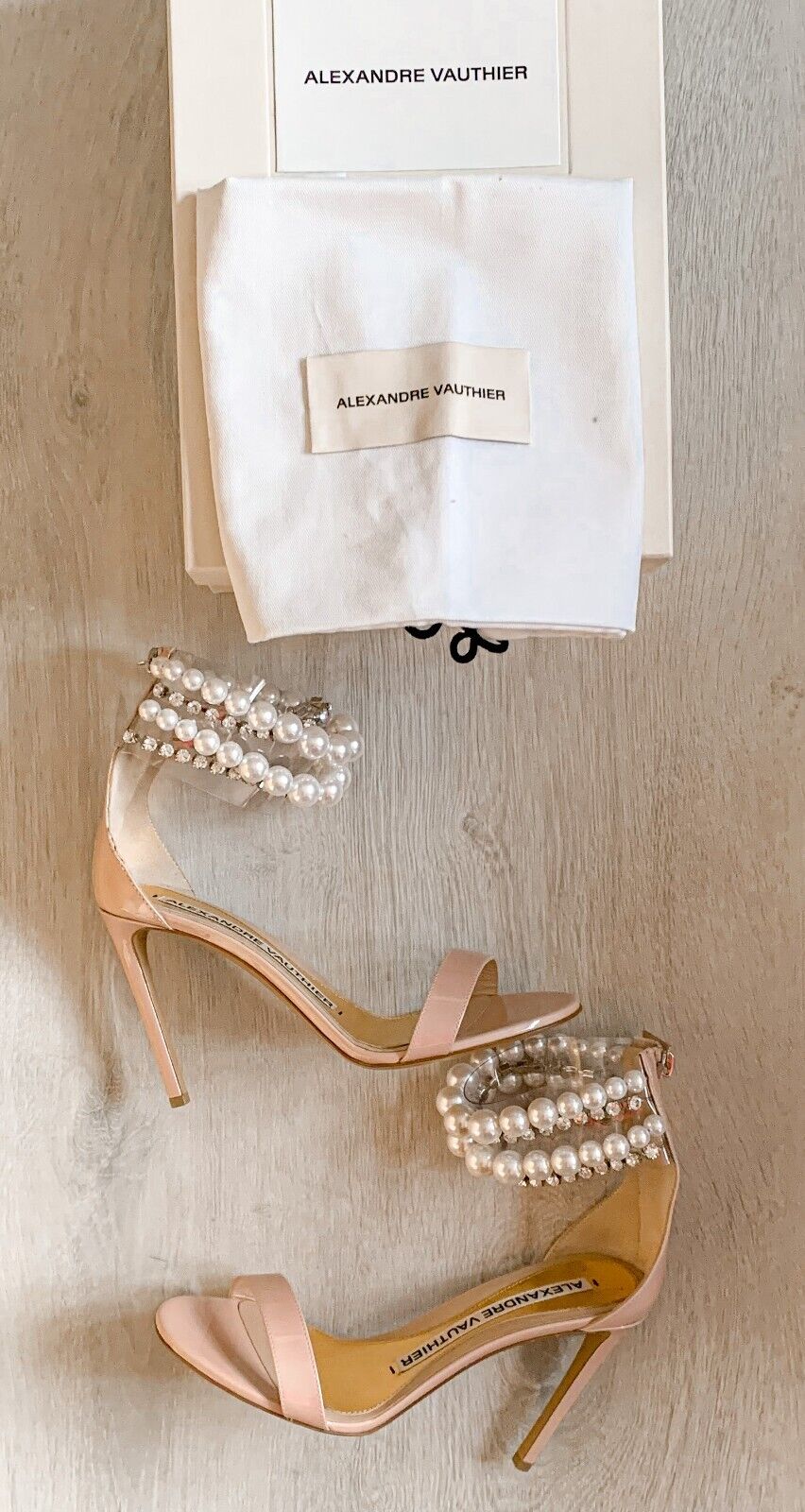 Alexandre Vauthier Pearl Crystal Ankle Strap Pink Sandal High Heels - House Of Huntington