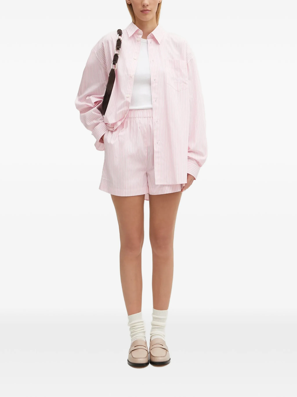 Sporty & Rich x Hotel Eden Roc Pink Striped Cotton Poplin Embroidered Boxer Style Shorts