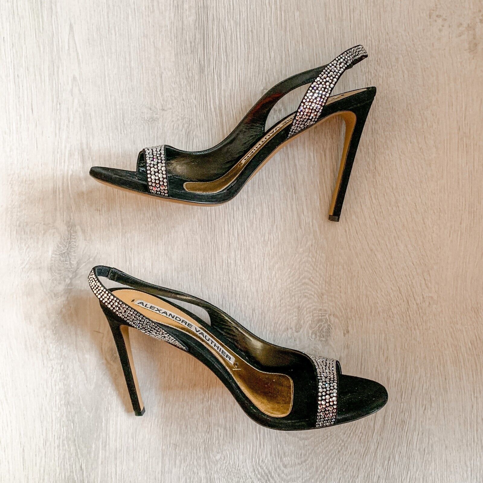 Alexandre Vauthier Black Crystal Studded Amber Sandal Slingback Open Toe High Heels - House Of Huntington