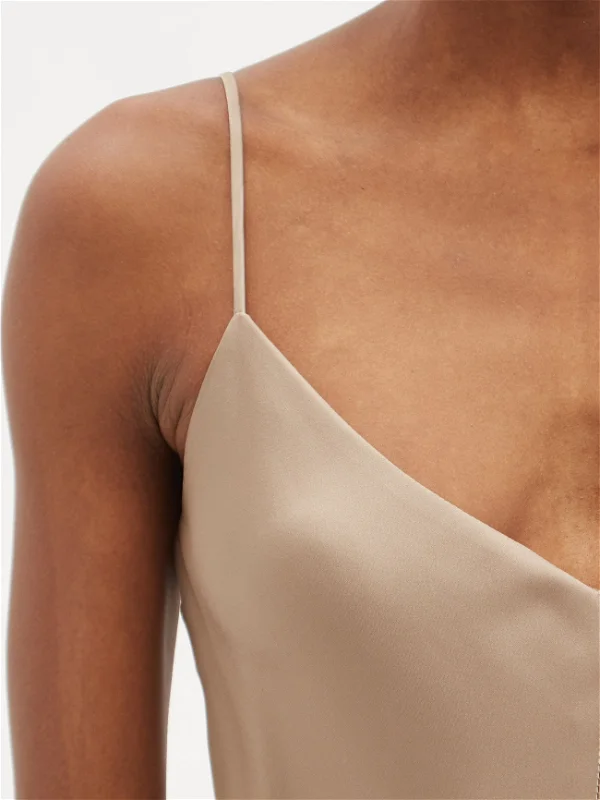 RAEY V-Neck Silk-Satin Beige Grey Maxi Dress - House Of Huntington