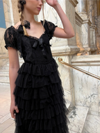 Amy Jane London Black Lace Sweetheart Neck Coquette Sofia Maxi Tulle Dress - House Of Huntington