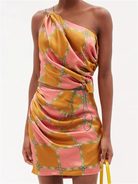 AHLUWALIA Silk Tumeric Pink Green Check Printed Tie Detail Skirt - House Of Huntington