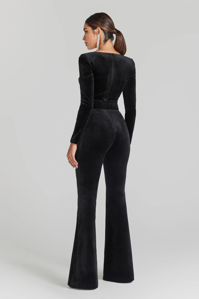 NADINE MERABI Black Natalia Velvet Corseted Sweeheart Neck Jumpsuit - House Of Huntington