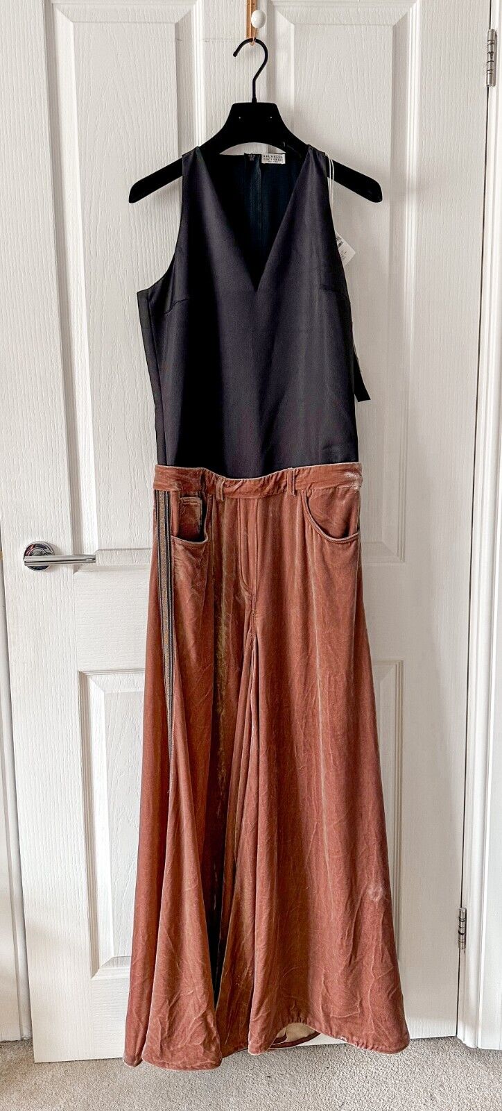 Brunello Cucinelli Black Tailored Top Pink Velvet Trouser 2-in-1 Wide Leg Jumpsuit