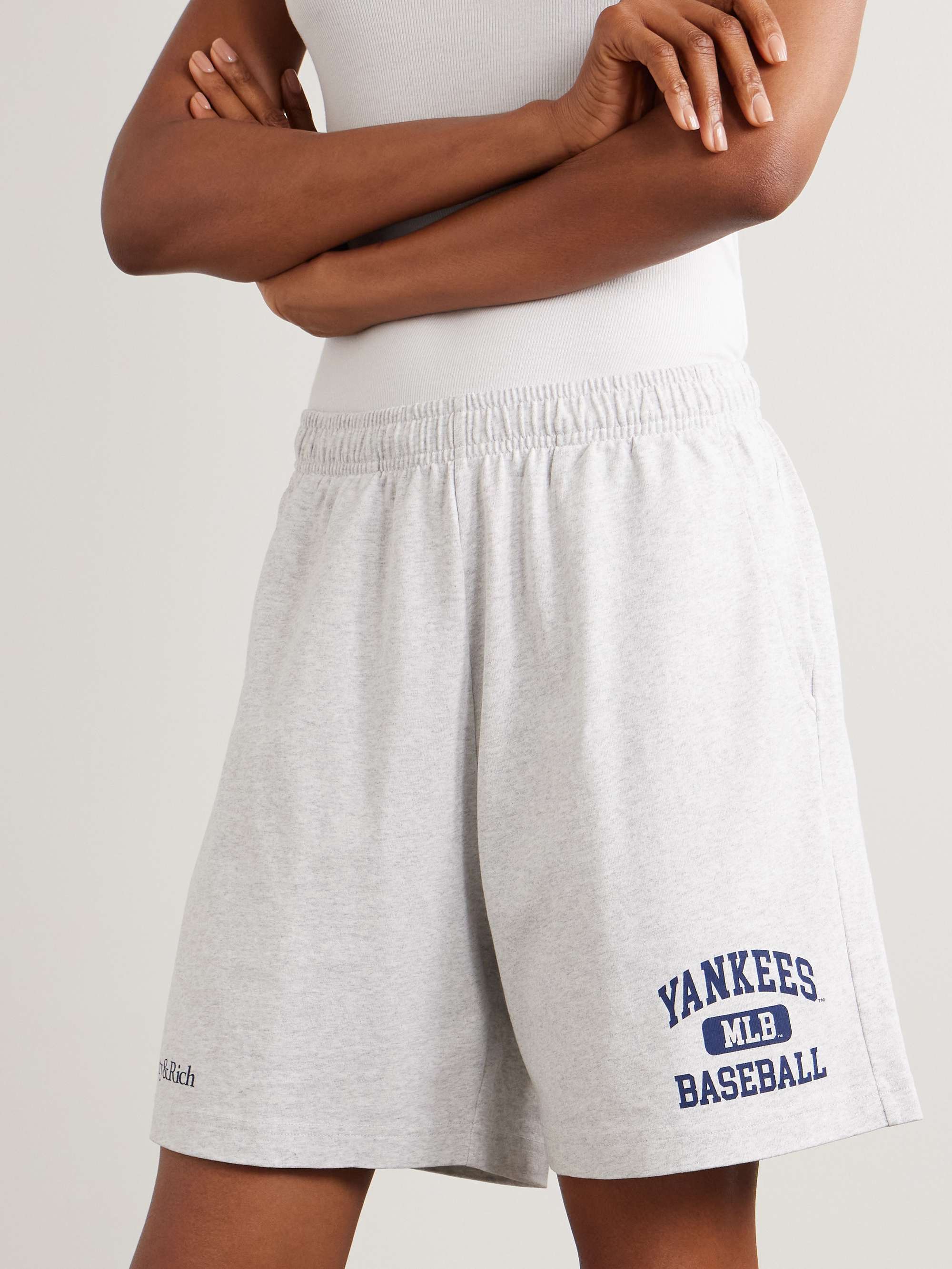 Sporty & Rich New York Yankees Gym Print Cotton Relaxed Shorts