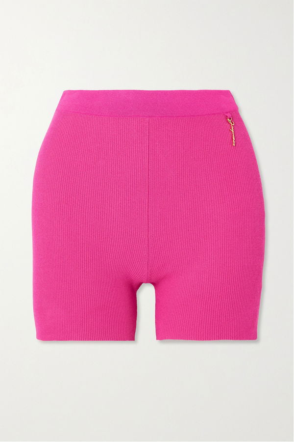 Jacquemus Le Short Pralu Pink Logo Embellished Biker Shorts
