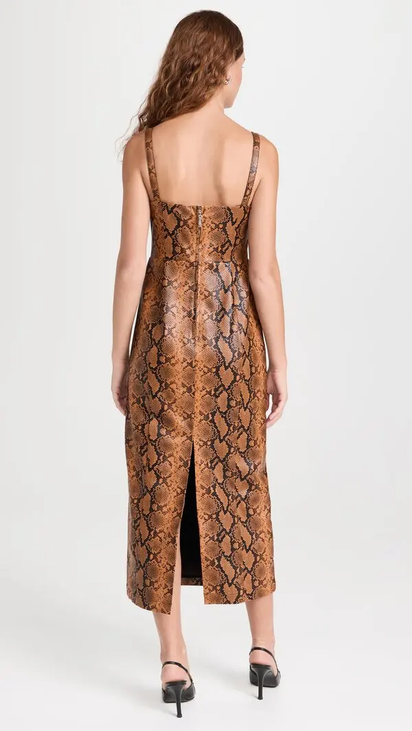 Kitri Ursula Snakeskin Brown Vinyl Midi Dress