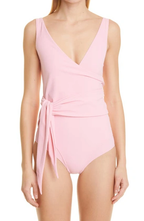 LISA MARIE FERNANDEZ Pink Wrap-Tie Side The Dree Louise Crepe V-Neck Swimsuit - House Of Huntington