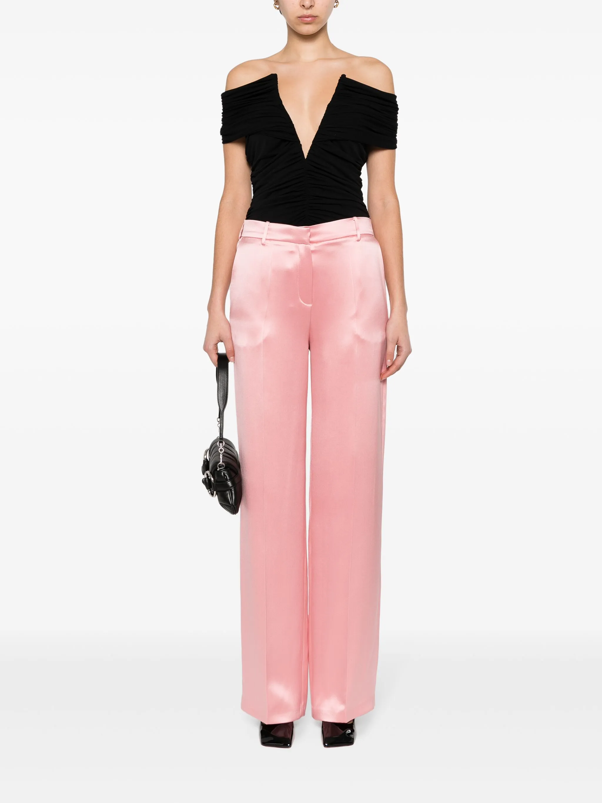 Magda Butrym Pink Silk Satin Tailored Trousers