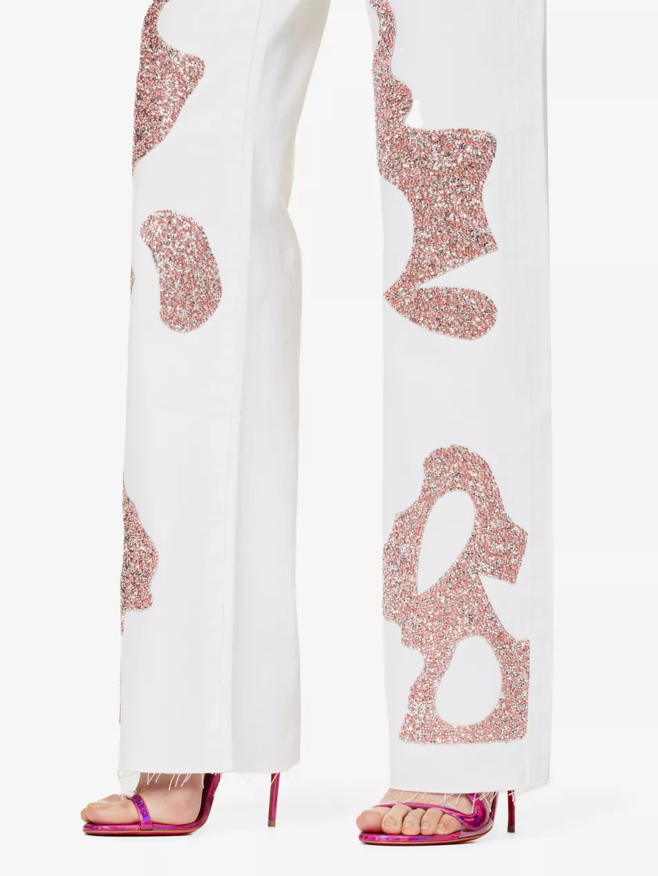 GERMANIER Patch Stone Embellished Straight-Leg Mid-Rise Upcycled-Denim Jeans - House Of Huntington