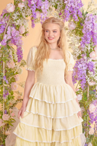 Amy Jane London Lemon Yellow Luna Tiered Ruffled Puff Sleeve Maxi Dress - House Of Huntington