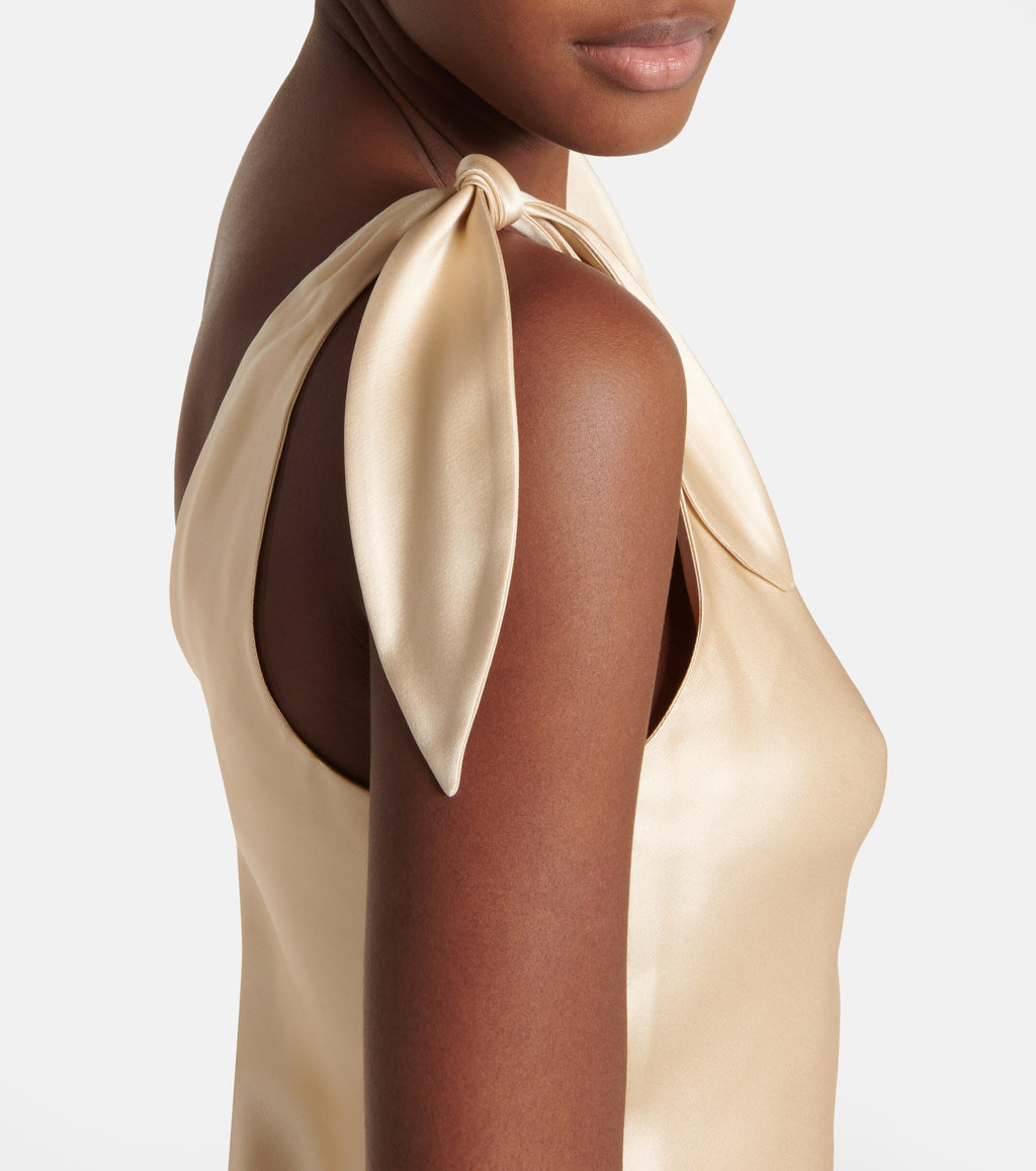 Gabriela Hearst Bow Tie-Up Strap Silk Satin Champagne Arrow Top