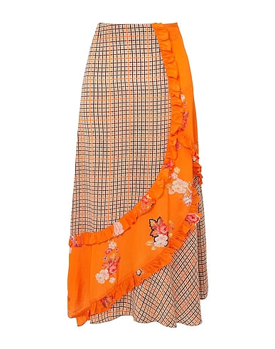 Preen Line Nevah Checked Patchwork Print Orange Skirt