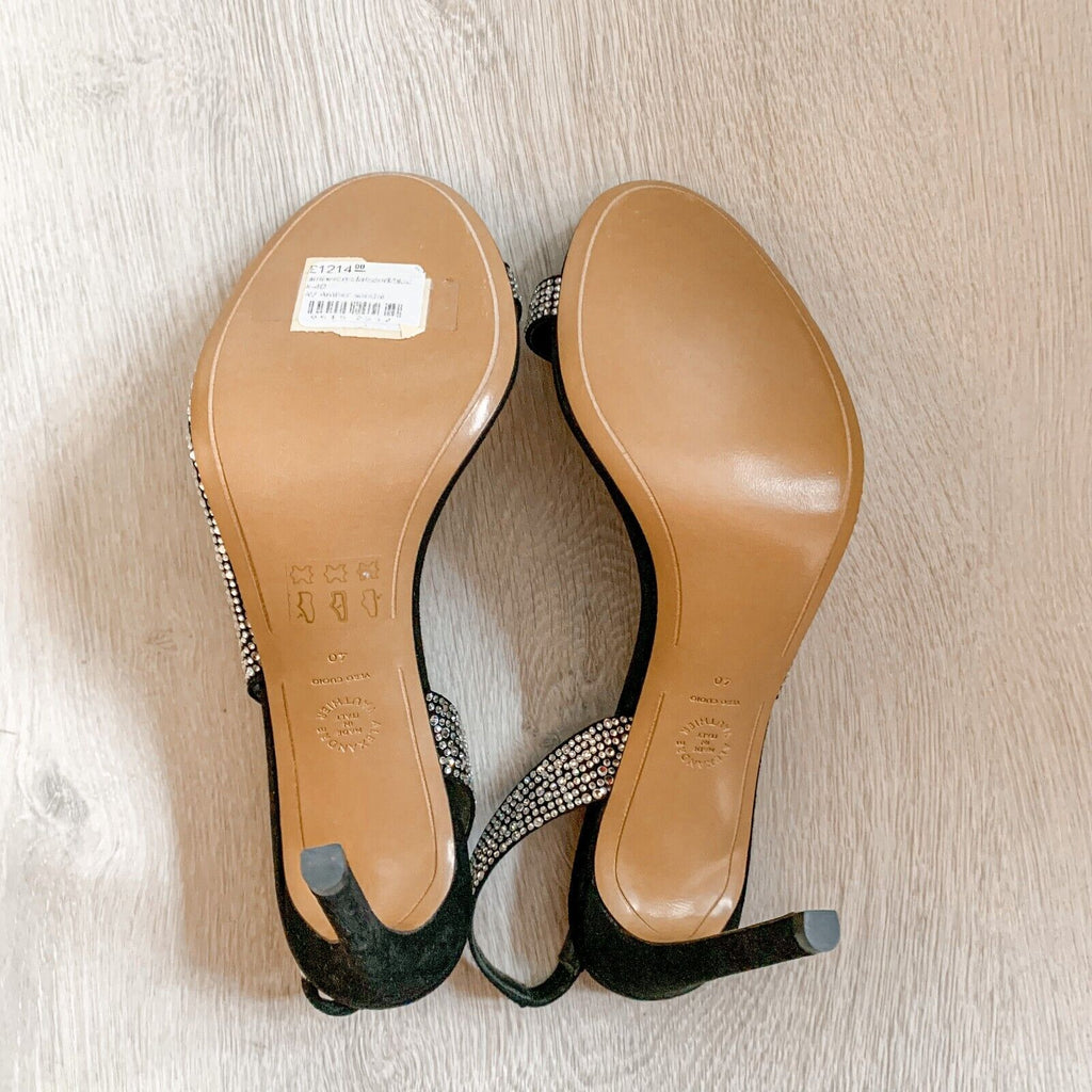 Alexandre Vauthier Black Crystal Studded Amber Sandal Slingback Open Toe High Heels - House Of Huntington