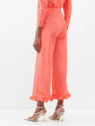 BATSHEVA Pink Ruffle Bottoms Moiré Trousers - House Of Huntington