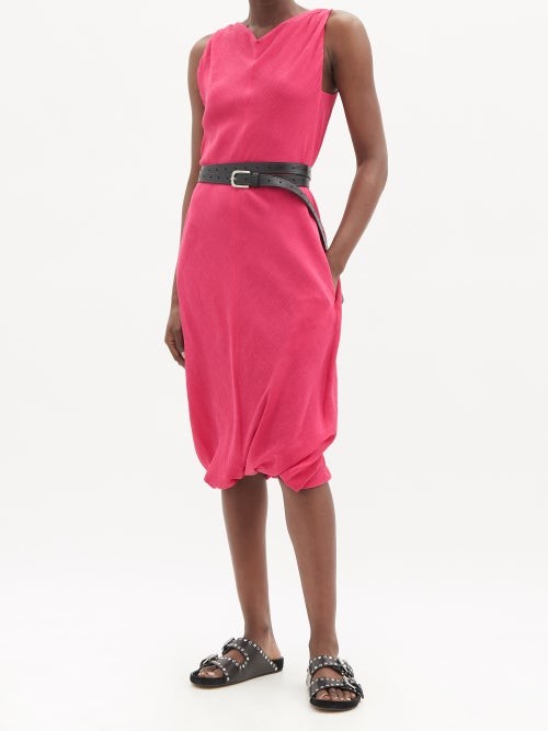 RAEY Pink Silk Crinkled Crepe Gathered Hem Pocket Detail Shift Dress - House Of Huntington
