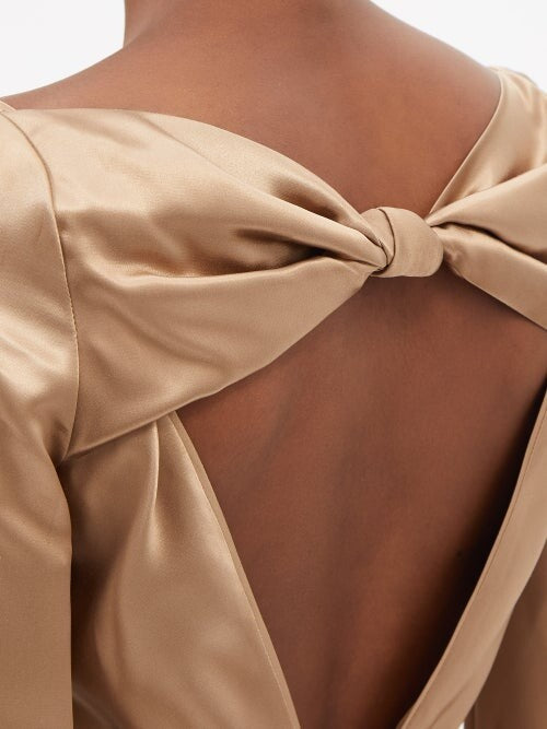 Gabriela Hearst Peyton Plunge Back Silk Satin Camel Brown Dress