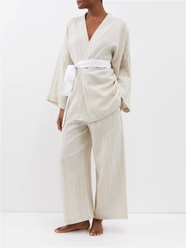 DEJI STUDIOS Oatmel Linen Undone Robe - House Of Huntington