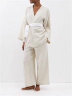 DEJI STUDIOS Oatmel Linen Undone Robe - House Of Huntington
