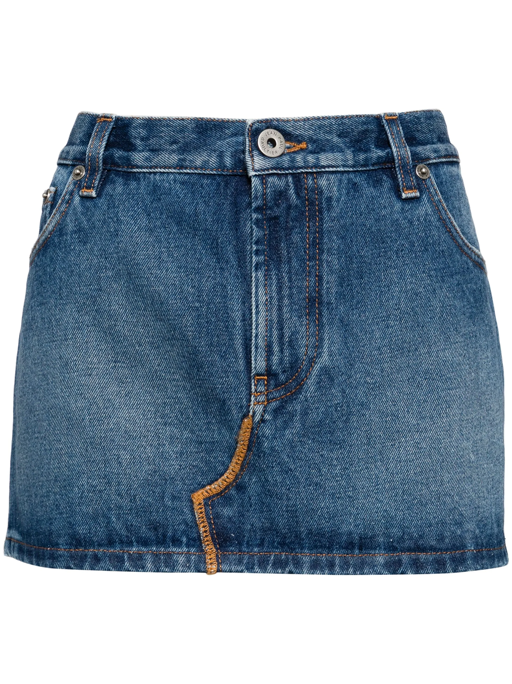 Mini-jupe en jean à grand logo Jean Paul Gaultier Haute Jeanerie