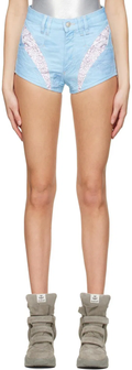 Isabel Marant Neida Floral Patchwork Detail Hot Denim Light Blue Mini Short Shorts