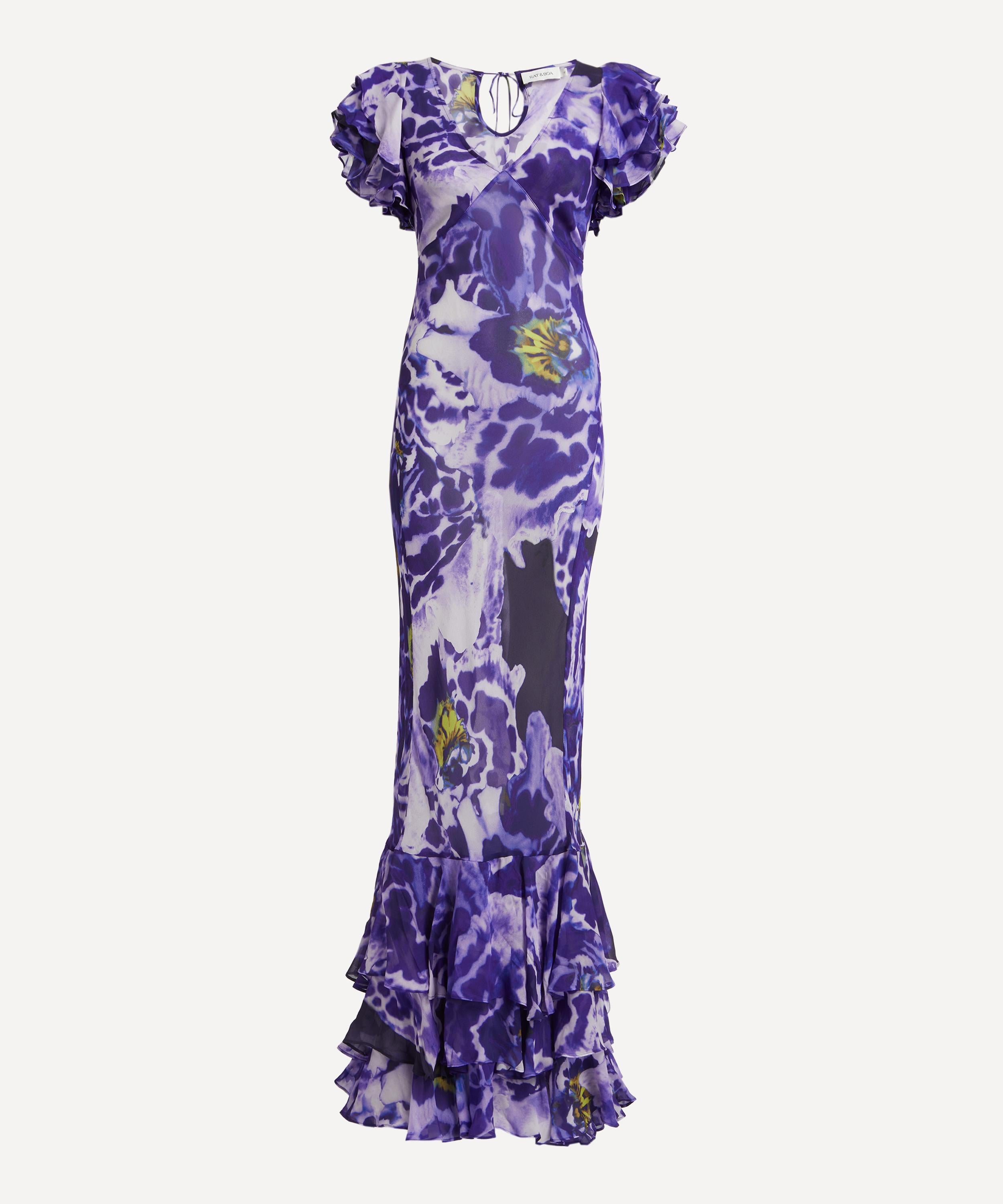 Rat and Boa Lucille Blue Iris Orchid Ruffle Maxi Dress