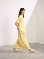 RAEY Yellow Low V-Neck Silk T-Shirt Maxi Dress - House Of Huntington