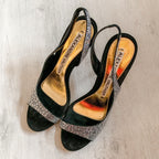 Alexandre Vauthier Black Crystal Studded Amber Sandal Slingback Open Toe High Heels - House Of Huntington