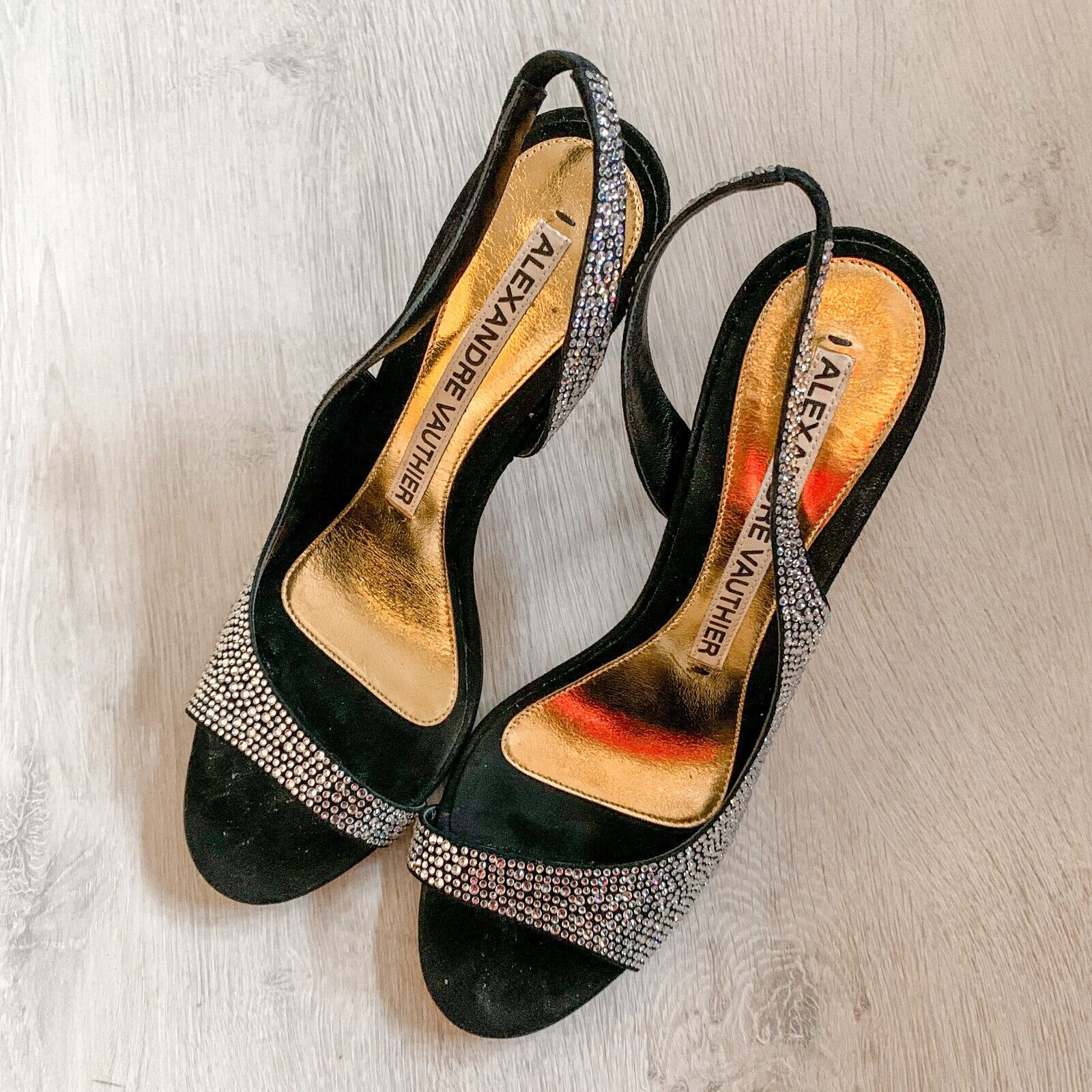 Alexandre Vauthier Black Crystal Studded Amber Sandal Slingback Open Toe High Heels - House Of Huntington