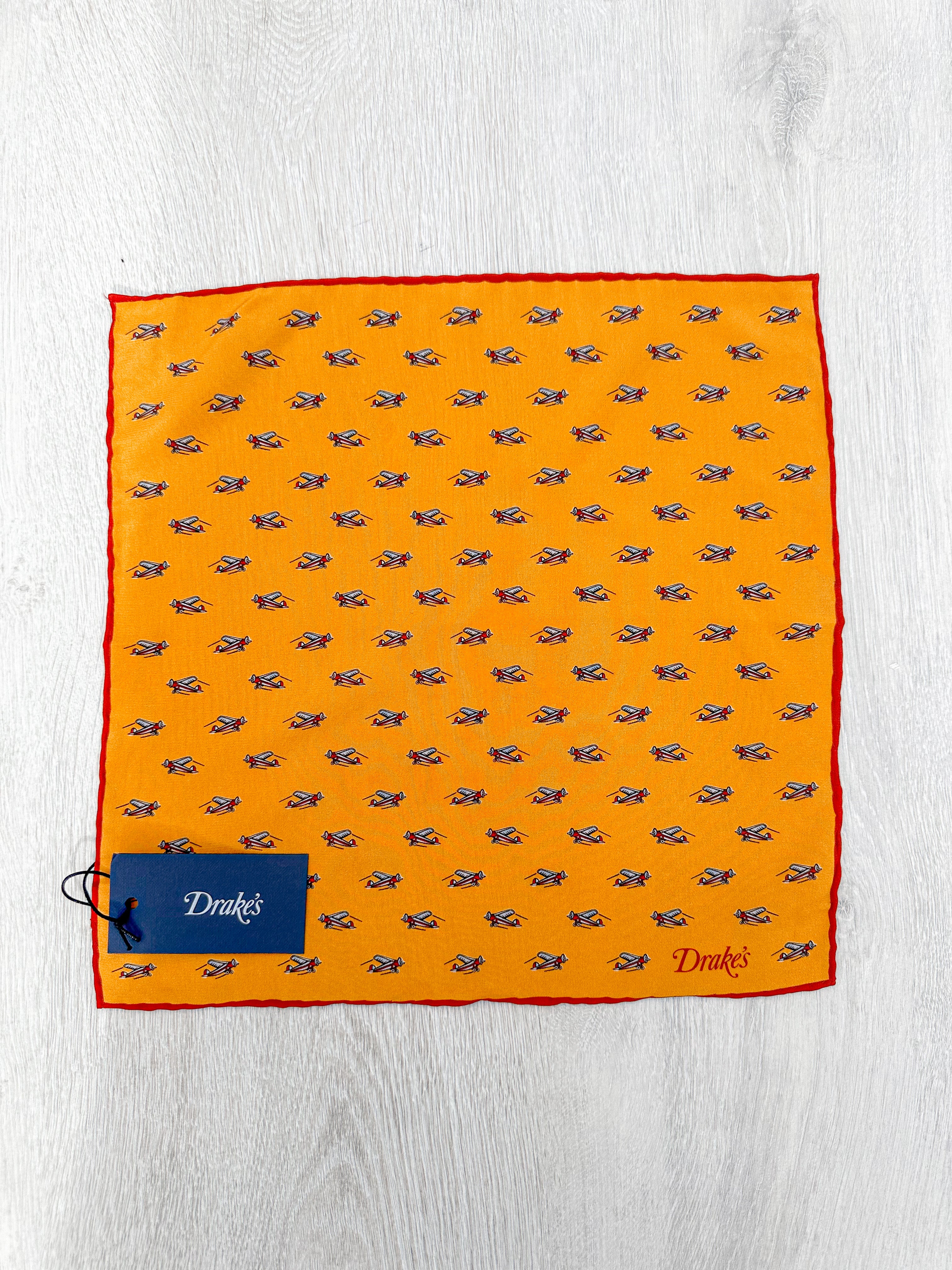 Drake's Mustard Red Airplane Pocket Square - House Of Huntington