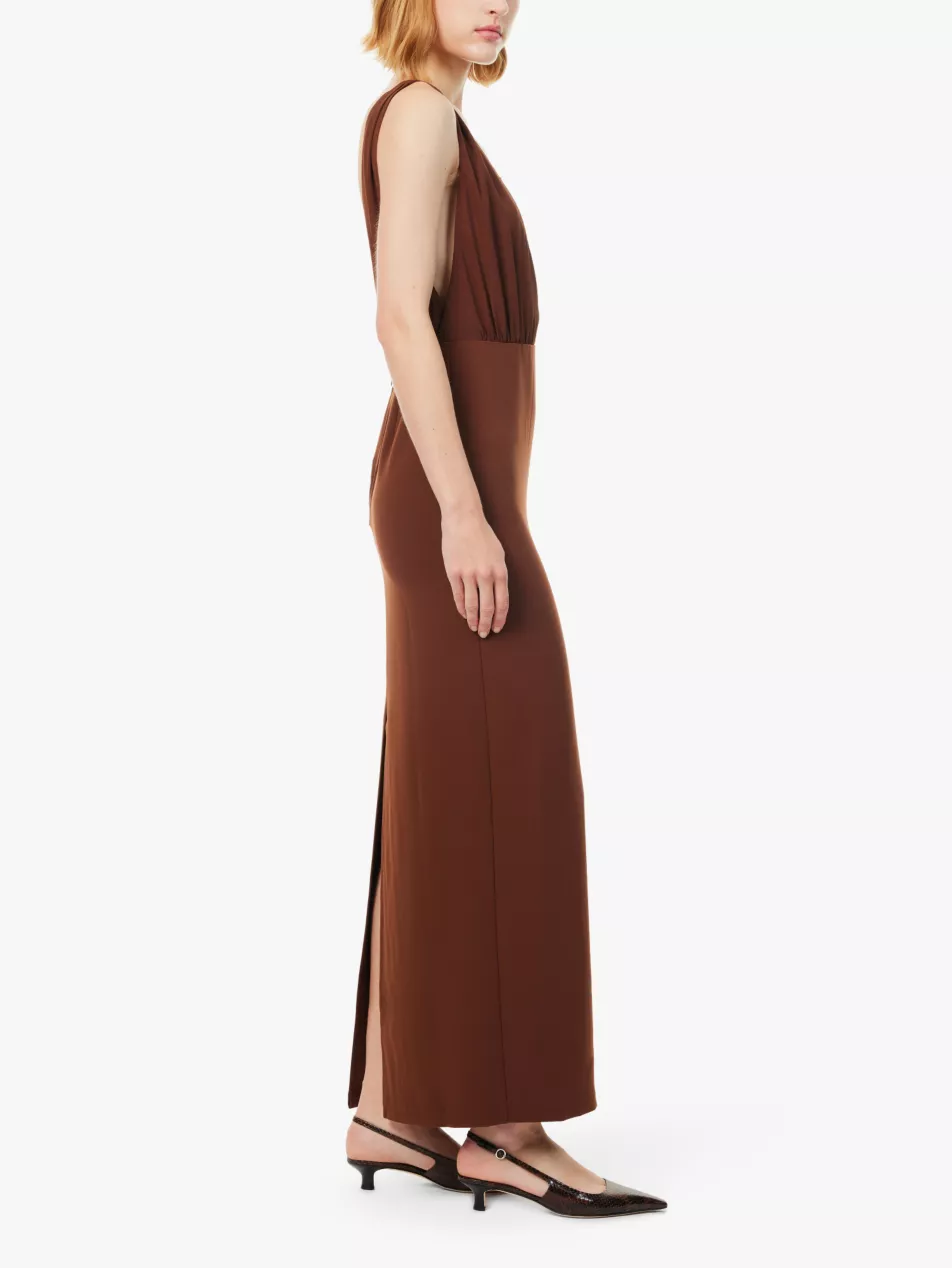 Reformation x Laura Harrier Velda Plunge Neck Brown Dress