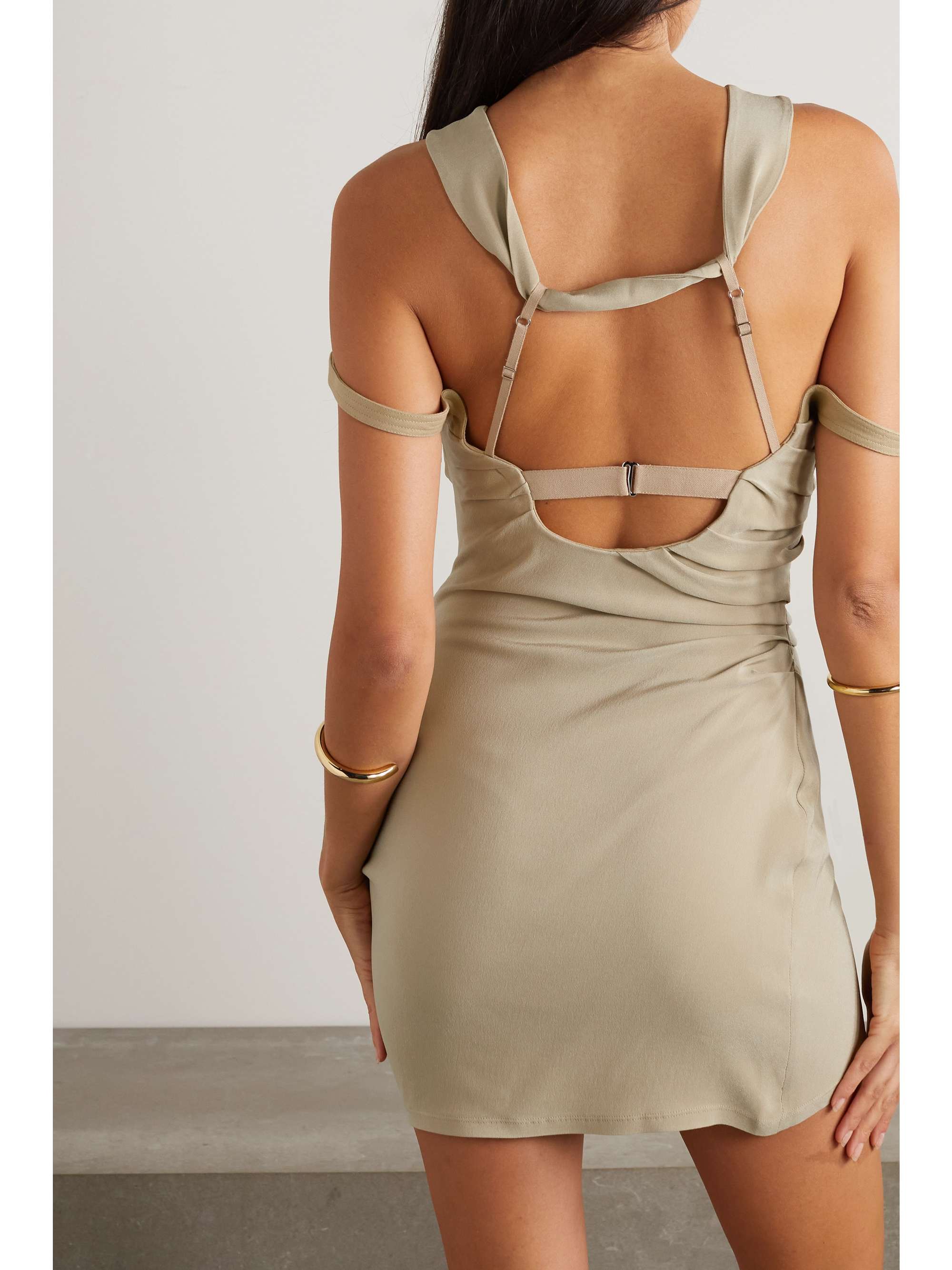 jacquemus ruched mini dress Jacquemus La Robe Soffio Crepe Ruched Strappy Mini Dress