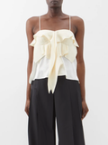 ASHLYN Bonnie Ruffle Front Strappy Ivory Crepe Top - House Of Huntington