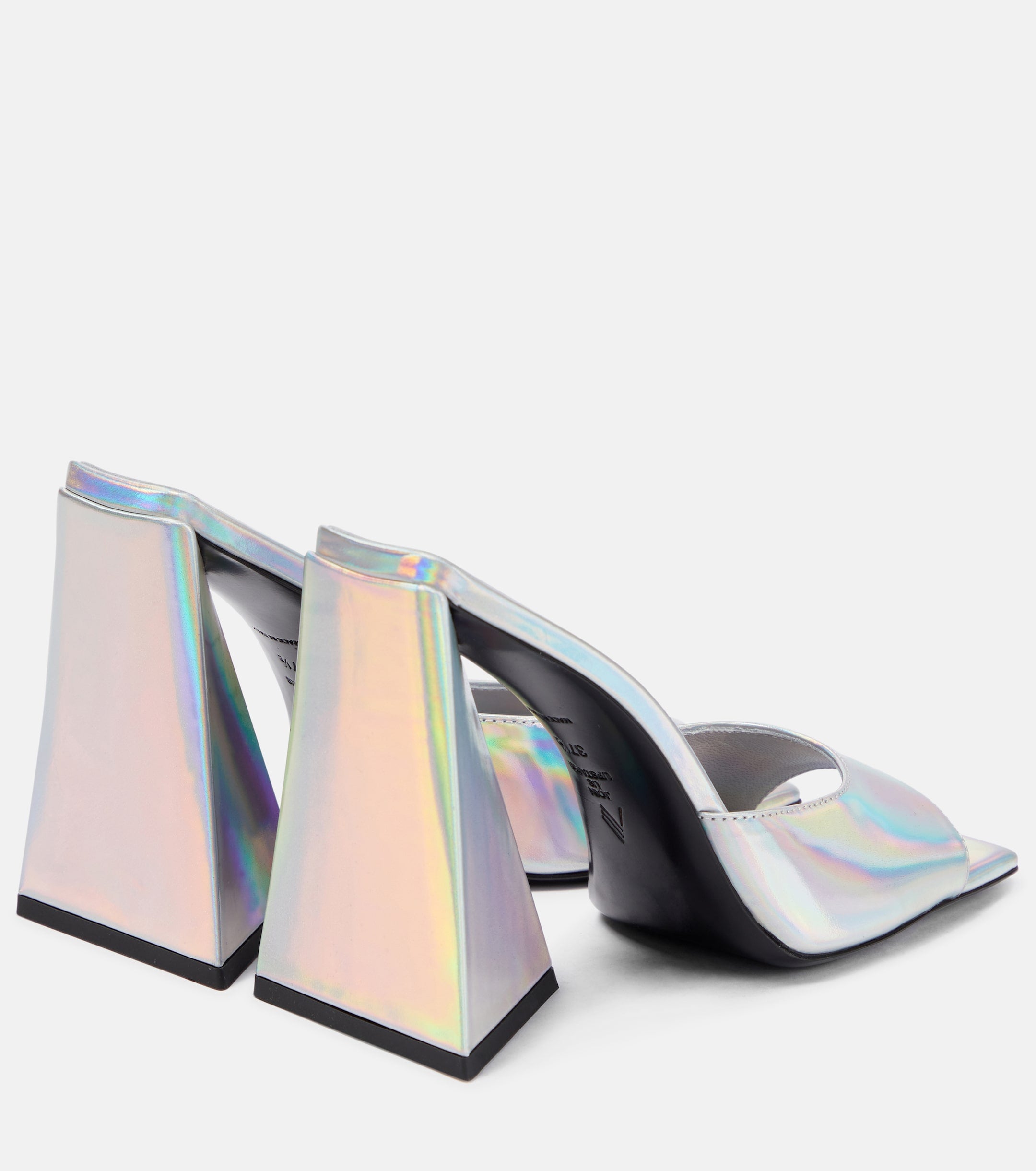 The Attico Devon Iridescent Holographic Silver High Heel Mules