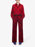 Pantalon droit taille mi-haute en laine rouge à carreaux Burberry