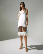 CHRISTOPHER KANE Bridal White Feather Detail Crystal Chain Fringe Hem Mini Dress - House Of Huntington