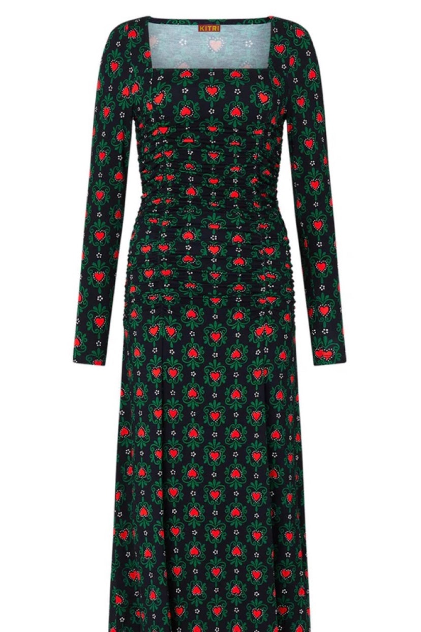 KITRI Deirdre Wavy Heart Print Long Sleeve Dress