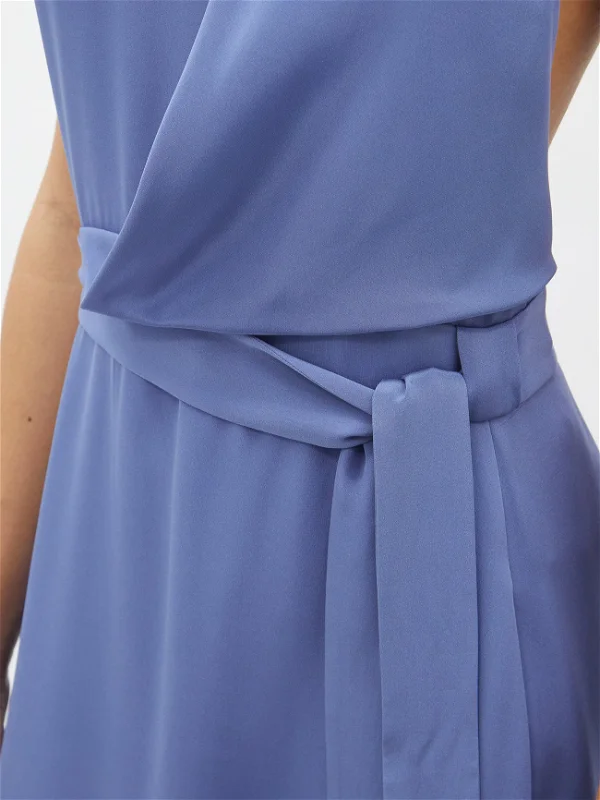 RAEY Blue Halterneck Draped-Front Wraparound Silk Dress - House Of Huntington