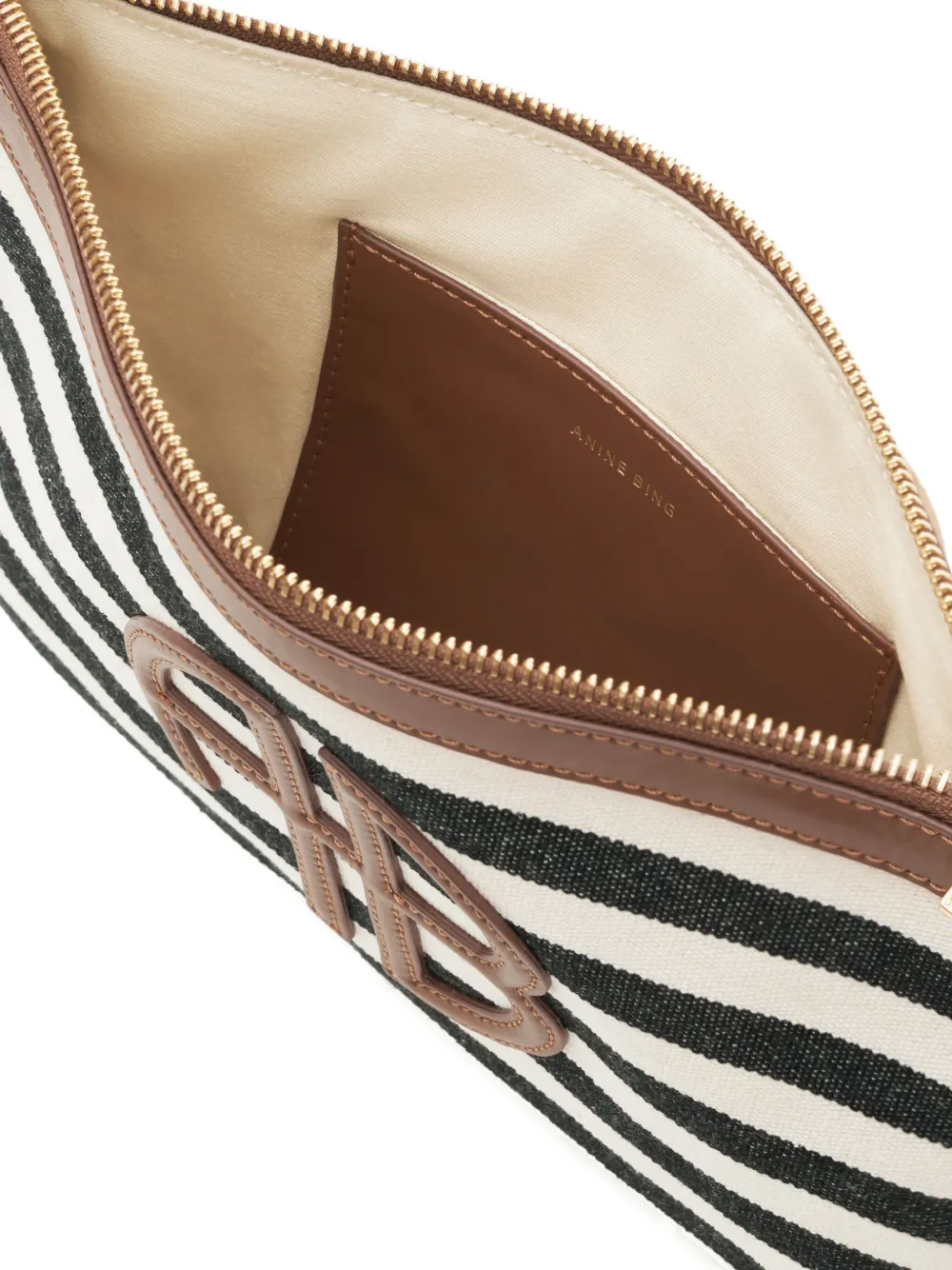 Anine Bing Striped AB Monogram Logo Lili Pouch Clutch