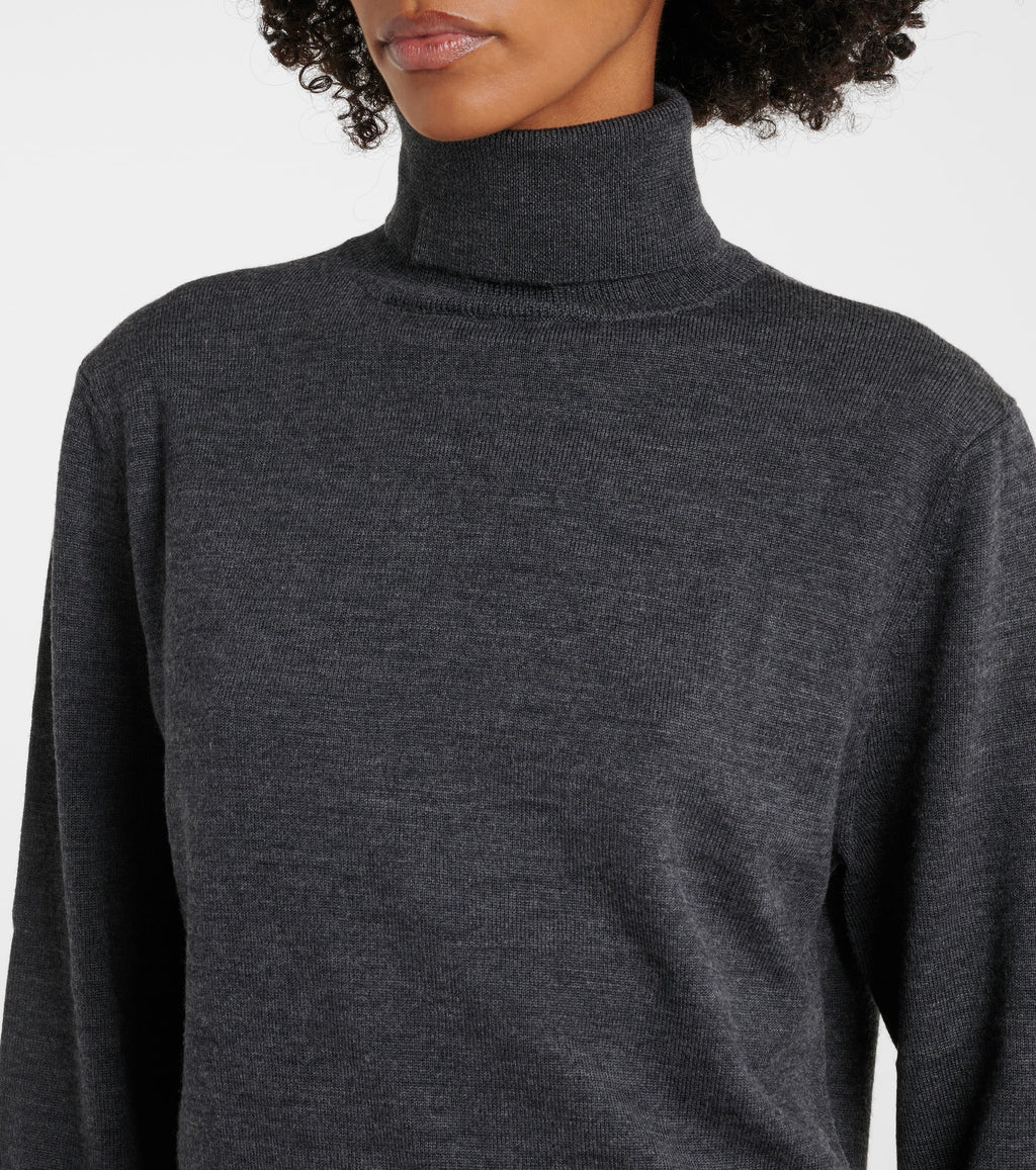 The Frankie Shop Grey Merino Wool Turtleneck Eve Sweater Jumper
