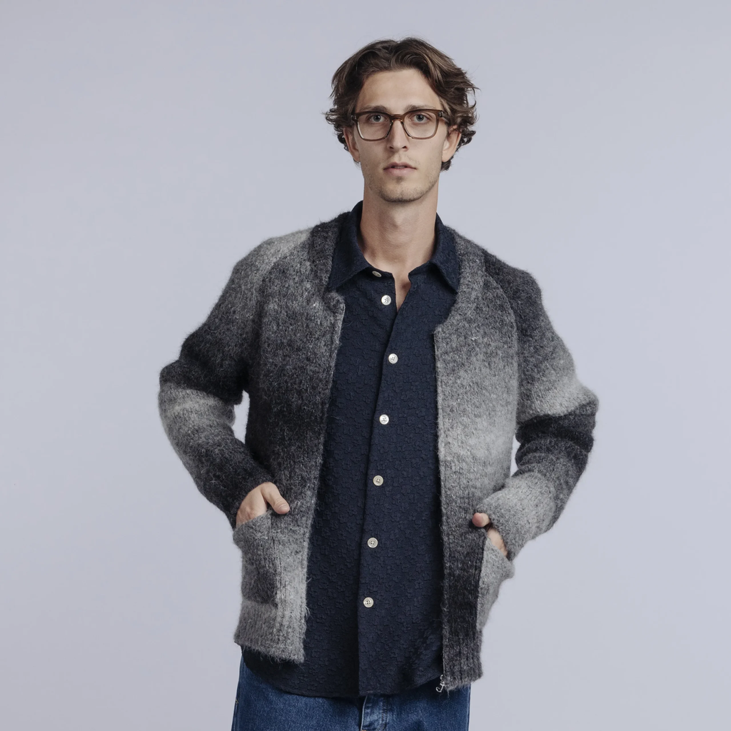 Sunflower Black Ombre Brushed Alpaca Wool Knit Zip Cardigan