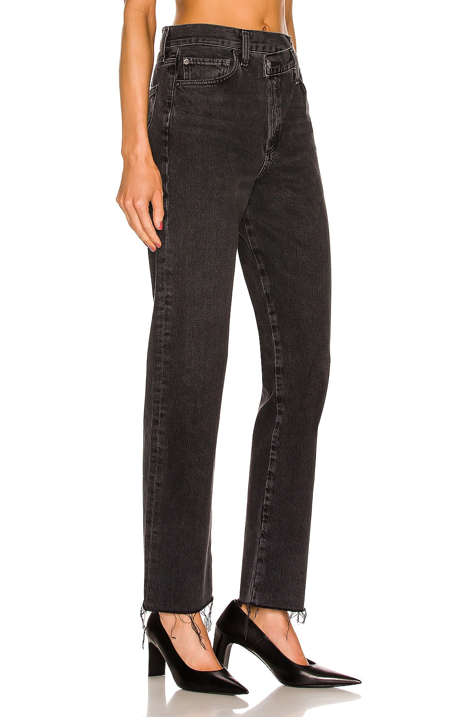 Agolde Criss Cross Waist Straight Leg Black Jeans
