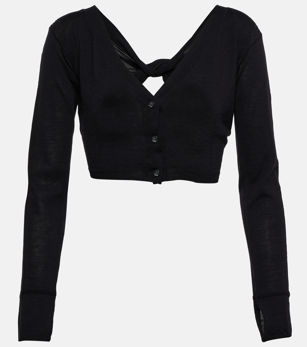 Jacquemus Soli Wool Cropped Black Button-Up Cardigan